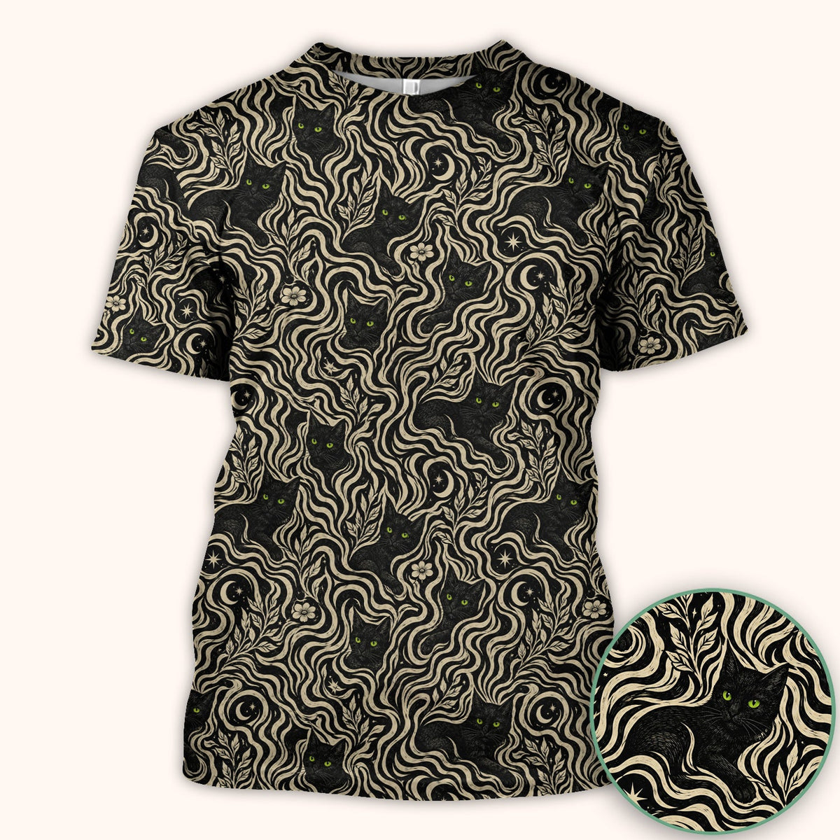 Mystical Black Cat Moonlit Nurse Scrub Top