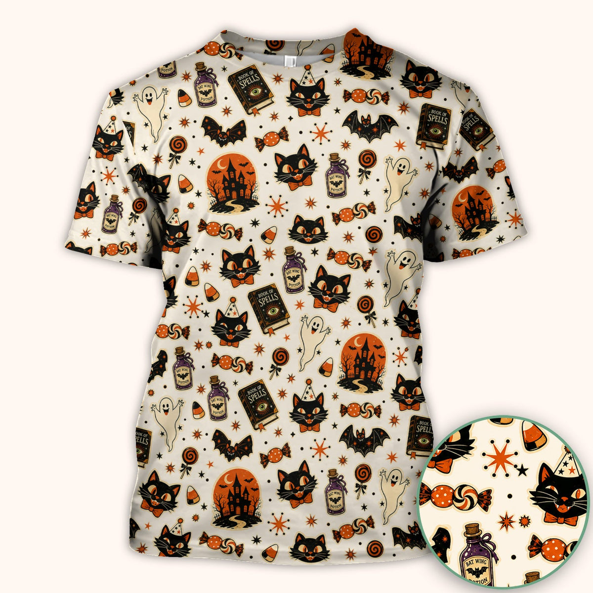Black Cat Ghost Candy Nurse Scrub Top - Halloween Gift