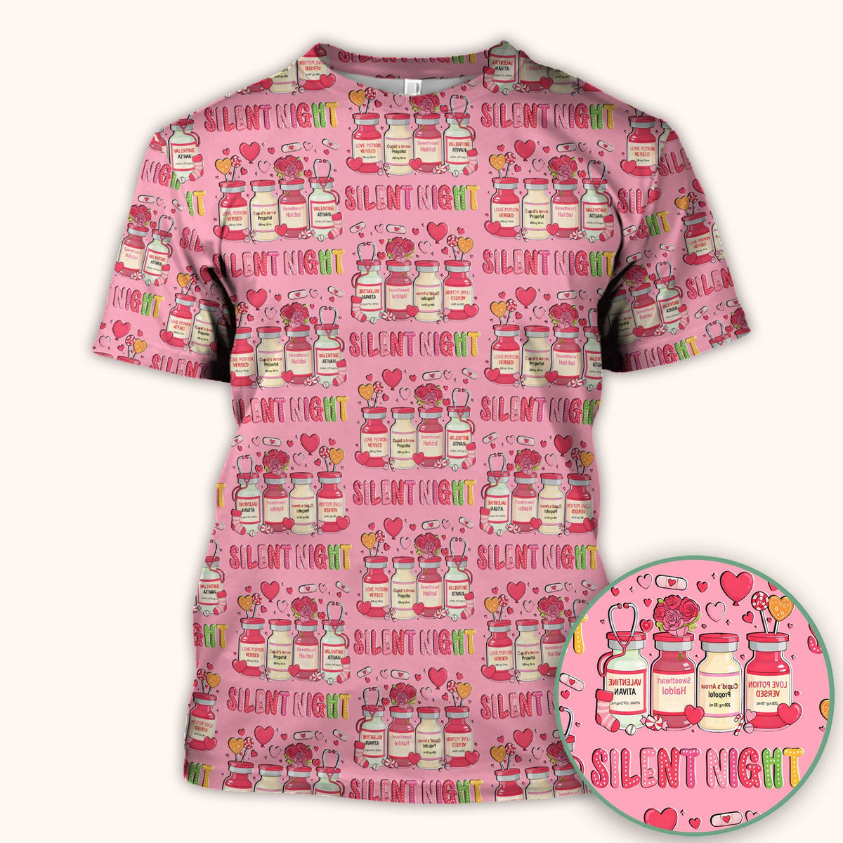 Valentine Silent Night Love Nurse Scrub Top