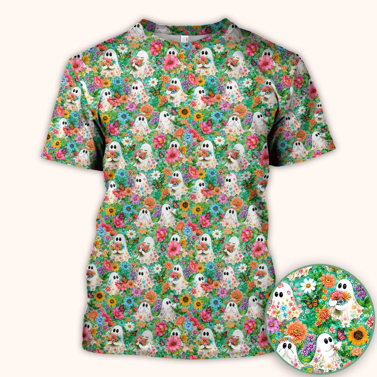 Halloween Floral Ghosts Nurse Scrub Top