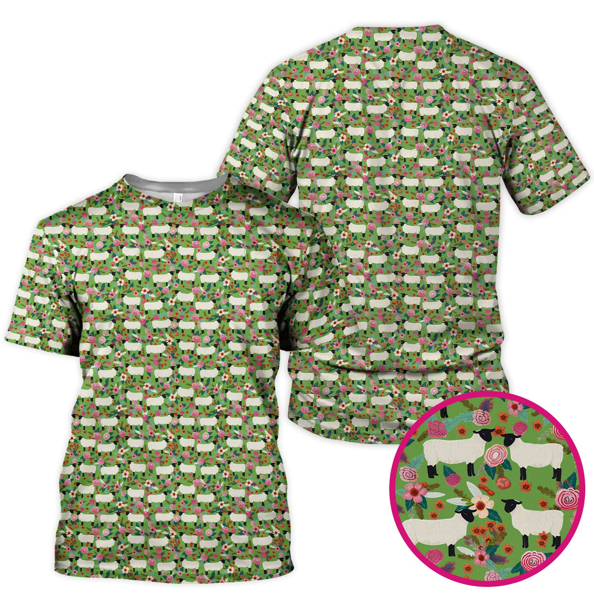 Sheep Floral Meadow Nurse Scrub Top