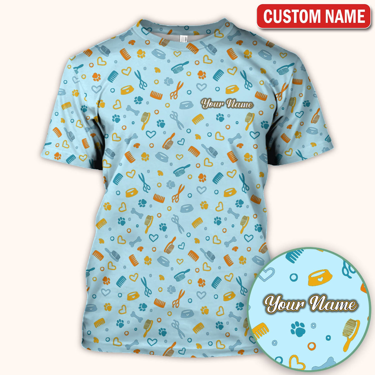 Personalized Dog Cat Grooming Nurse Scrub Top