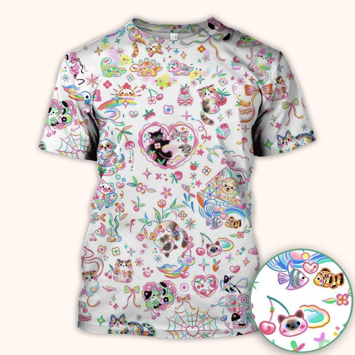 Kawaii Animal Rainbow Heart Nurse Scrub Top