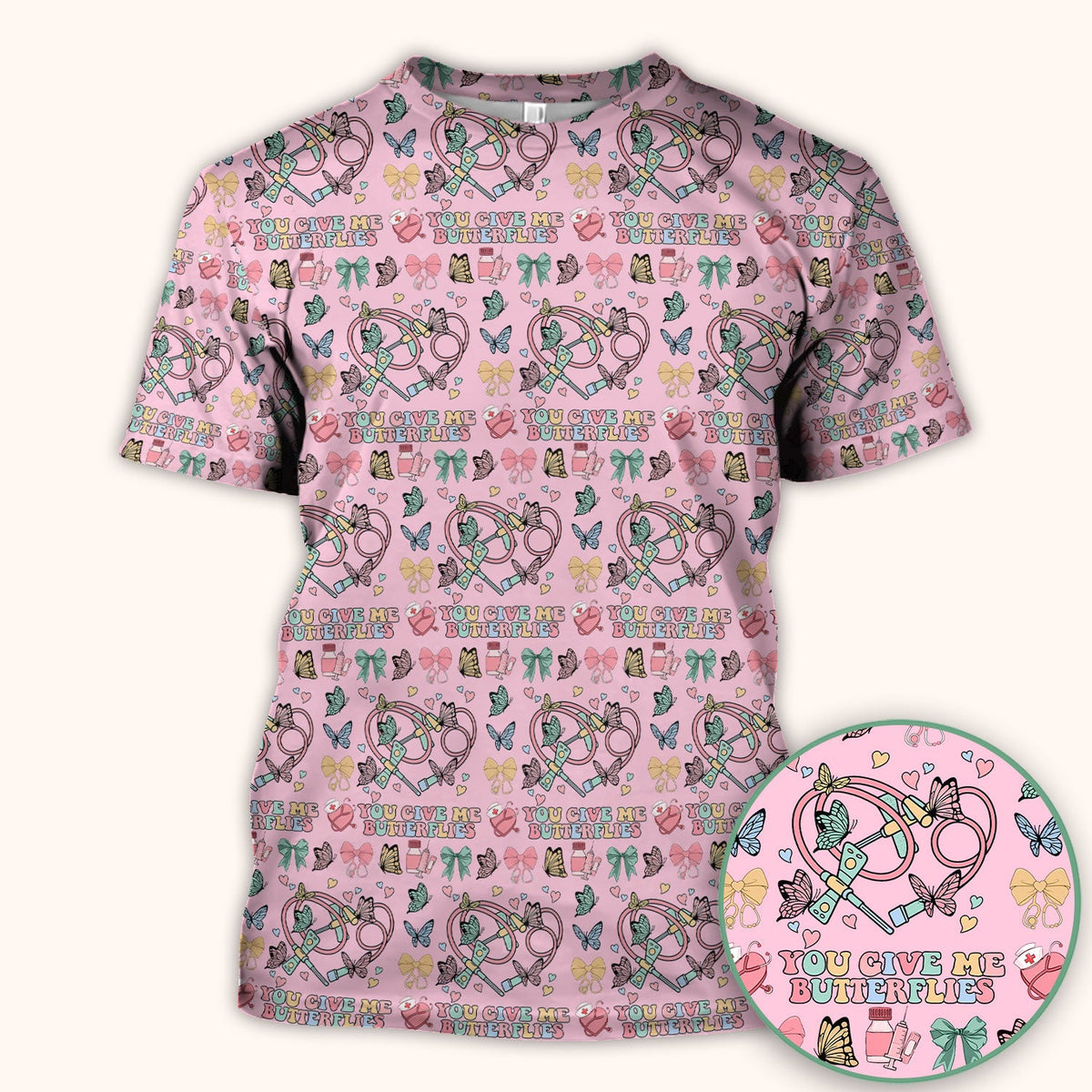 Butterfly Heart Nurse Scrub Top - Valentines Day Gift