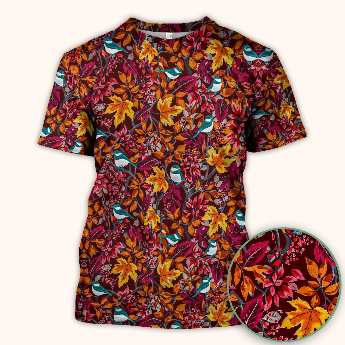 Autumn Leaves Blue Bird Nurse Scrub Top