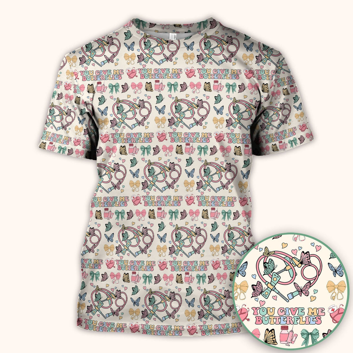 Butterfly Heart Nurse Scrub Top - Valentines Day Gift