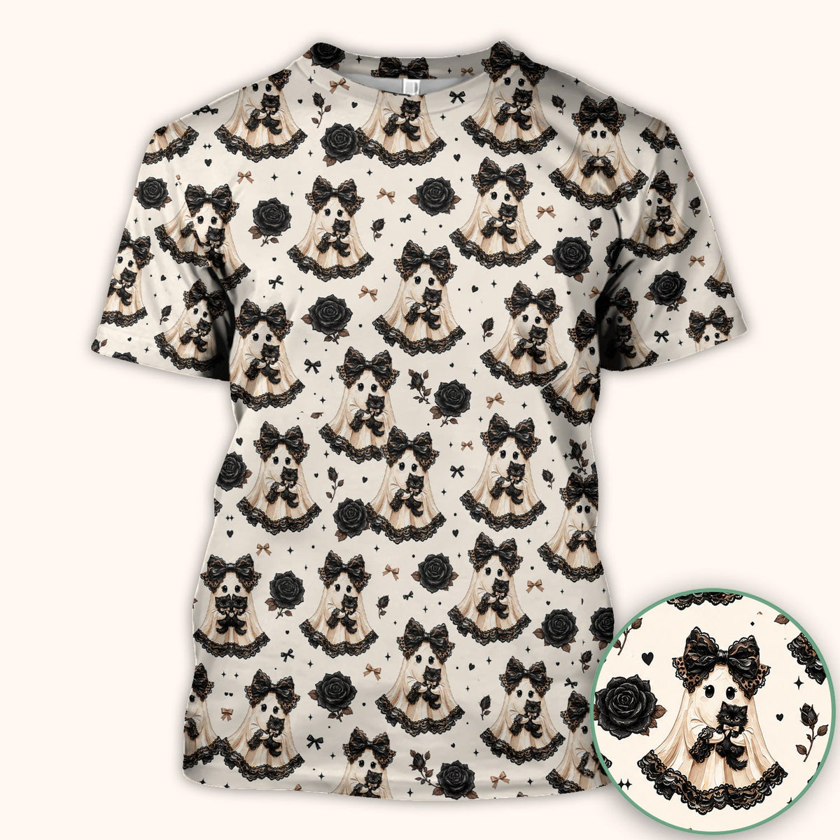 Ghost Black Cat Nurse Scrub Top - Halloween Gift