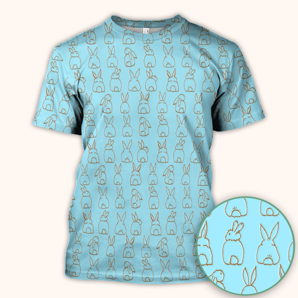 Cartoon Bunny Line Art Nurse Scrub Top - Easter Gift