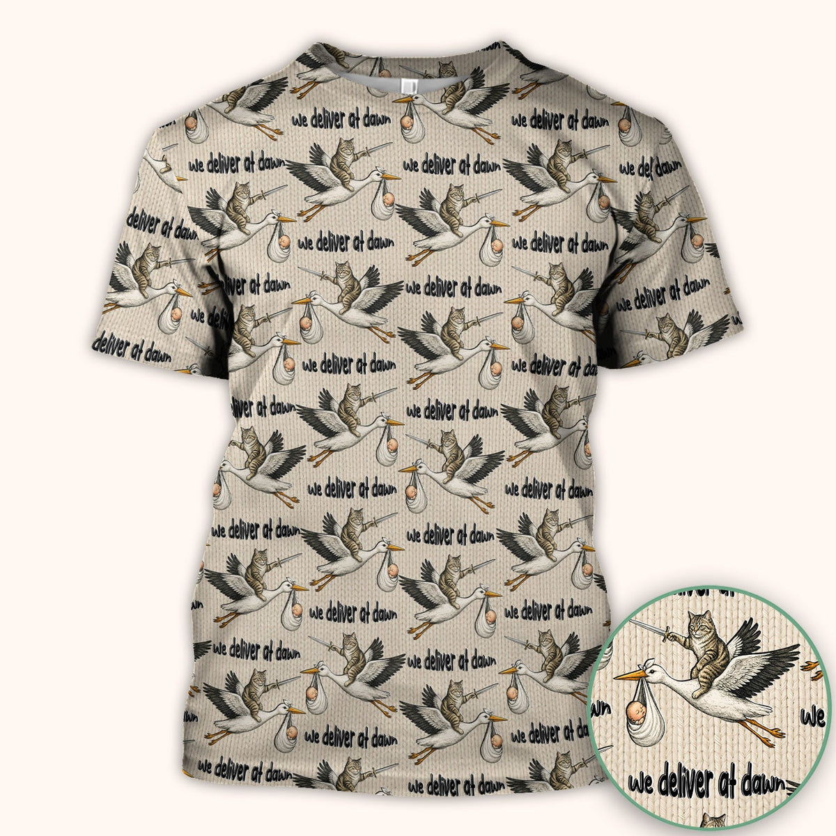 Stork Cat Delivery Nurse Scrub Top