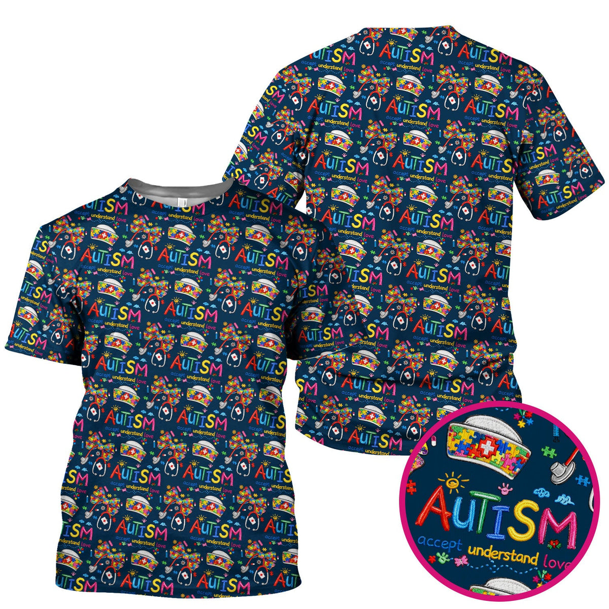 Autism Awareness Accept Understand Love Nurse Scrub Top