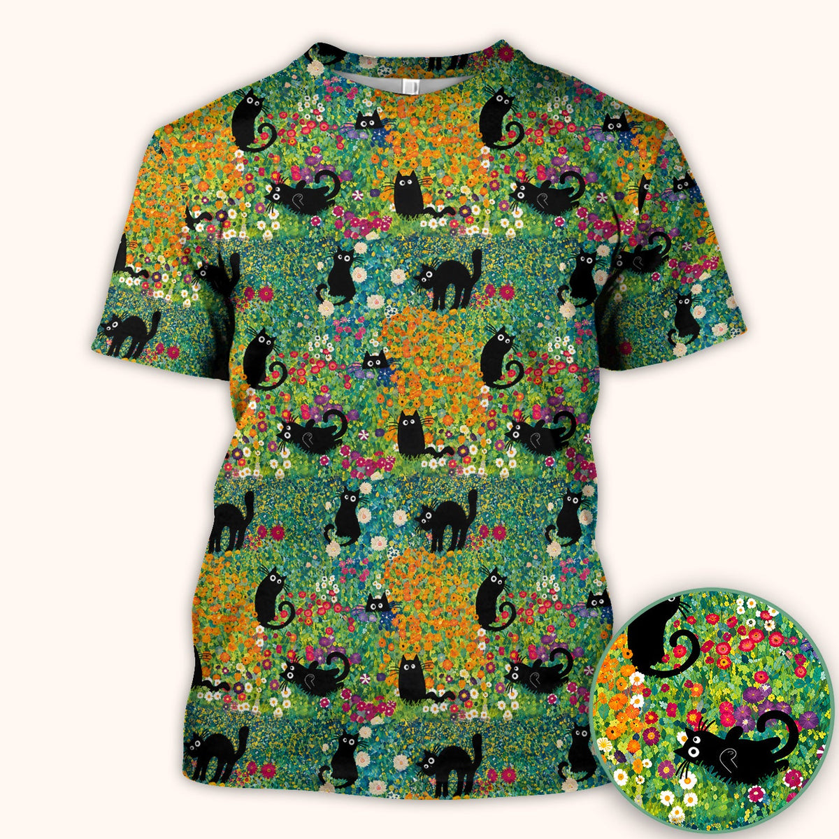 Black Cat Flower Garden Nurse Scrub Top