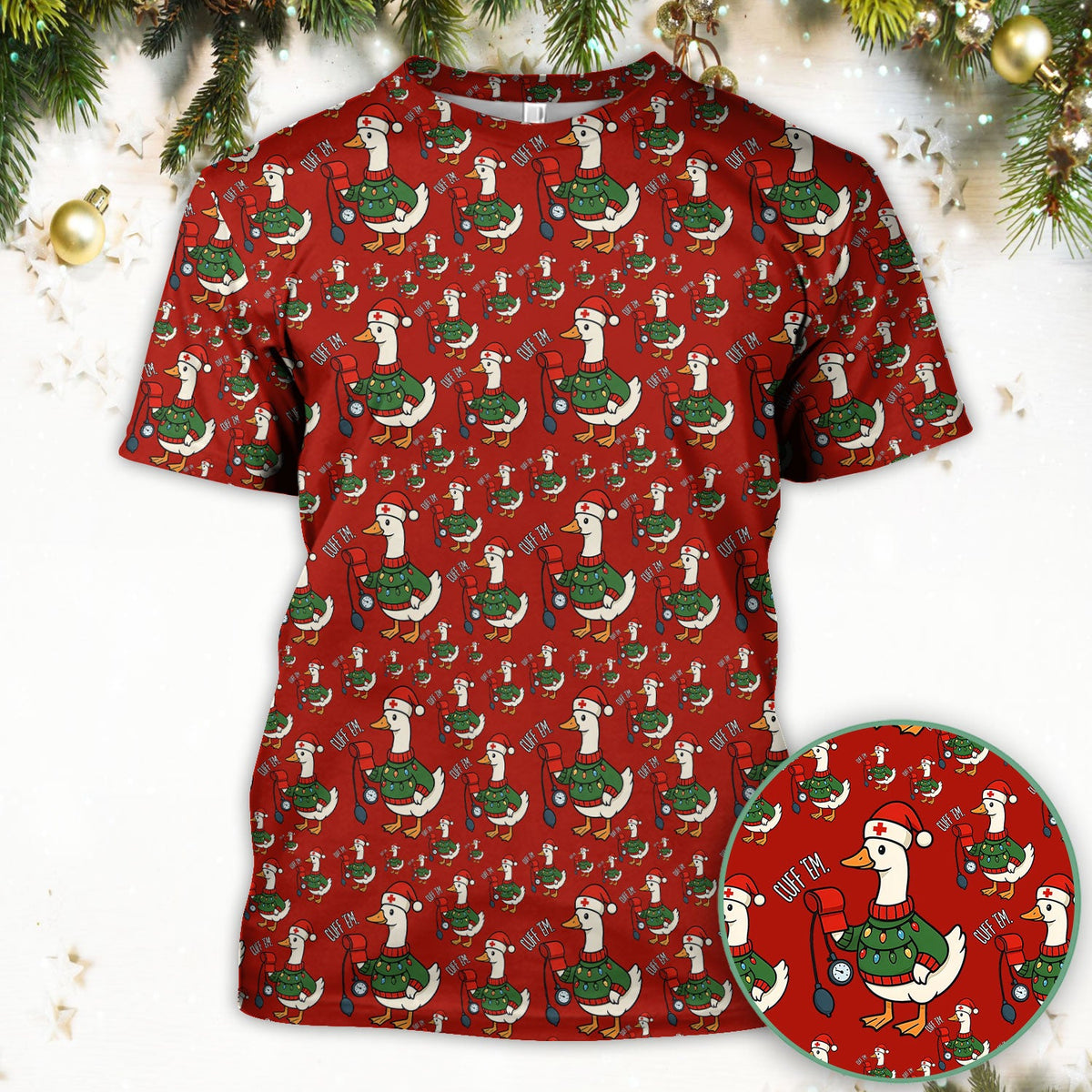 Christmas Duck Nurse Scrub Top