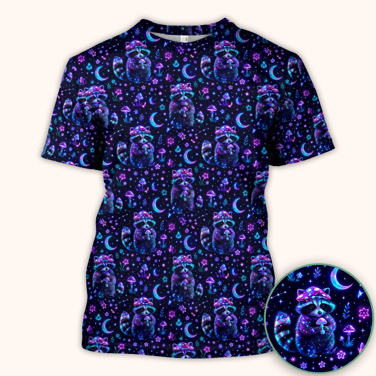 Neon Mushroom Raccoon Moonlight Nurse Scrub Top