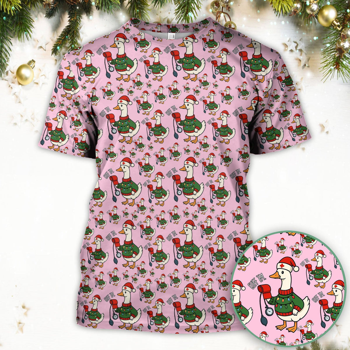 Christmas Duck Nurse Scrub Top
