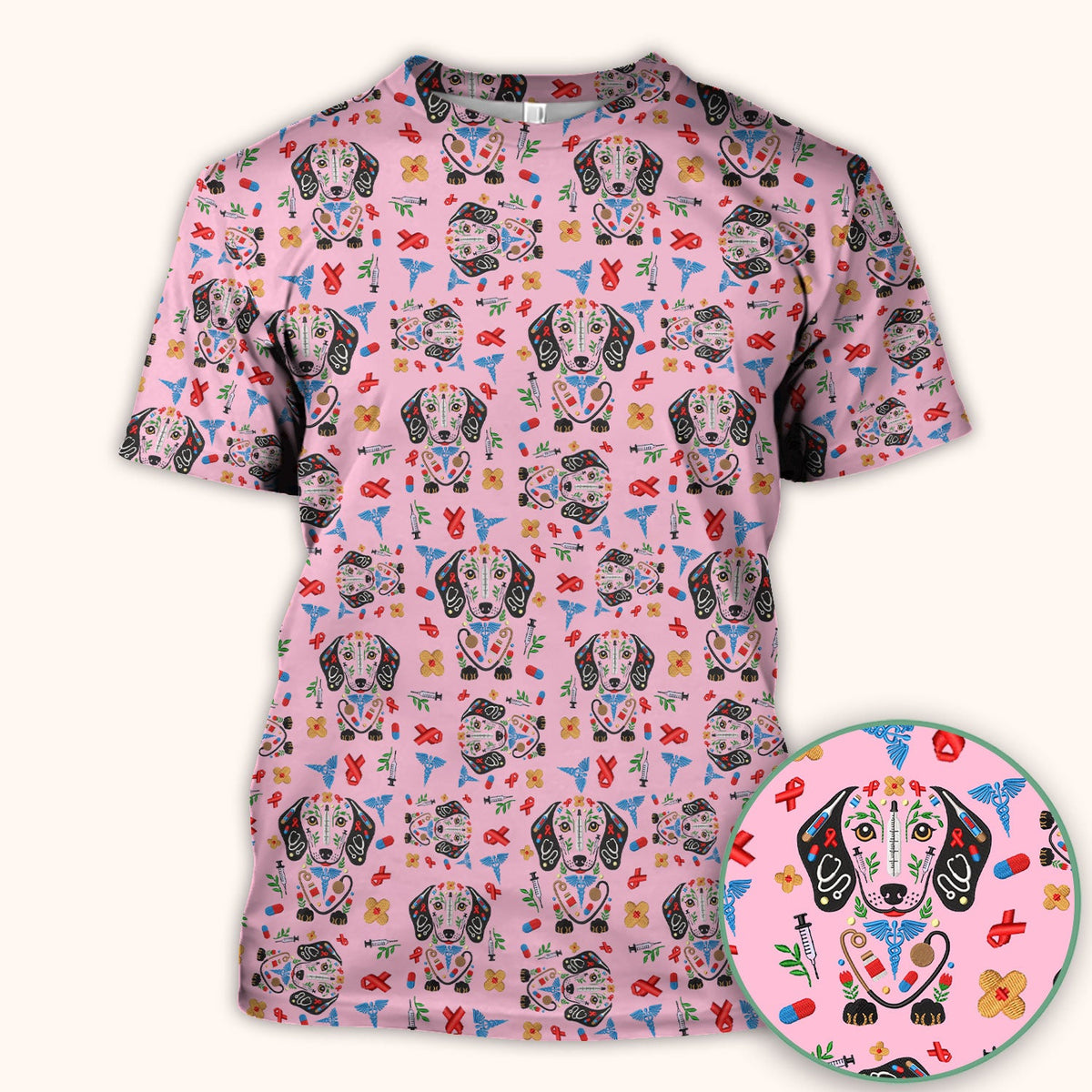 Dachshund Medical Icon Nurse Scrub Top