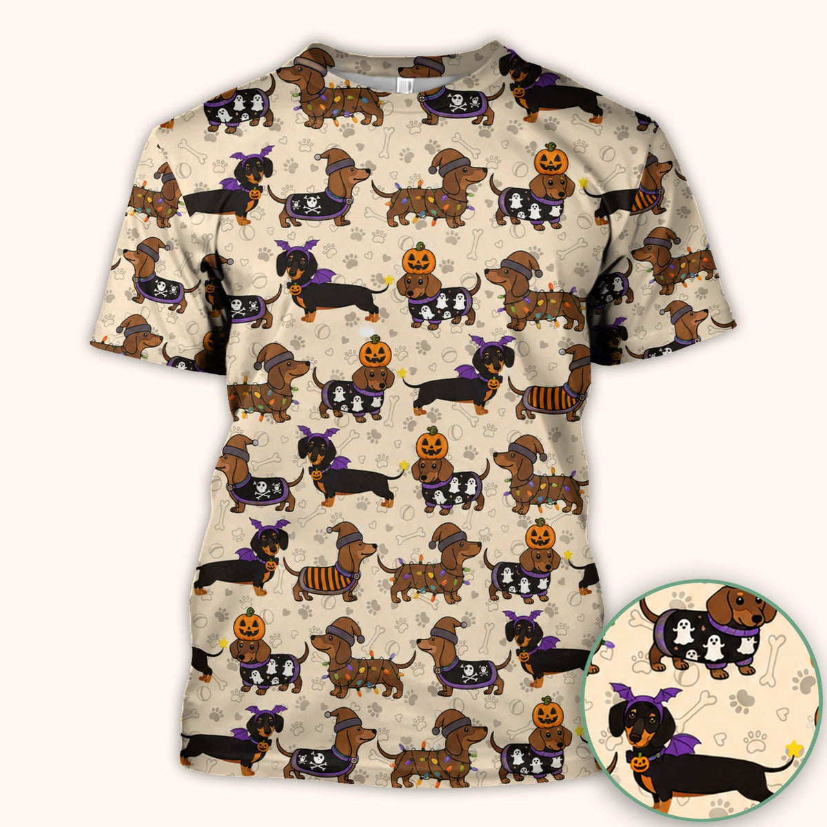 Dachshund Pumpkin Ghost Nurse Scrub Top - Halloween Gift