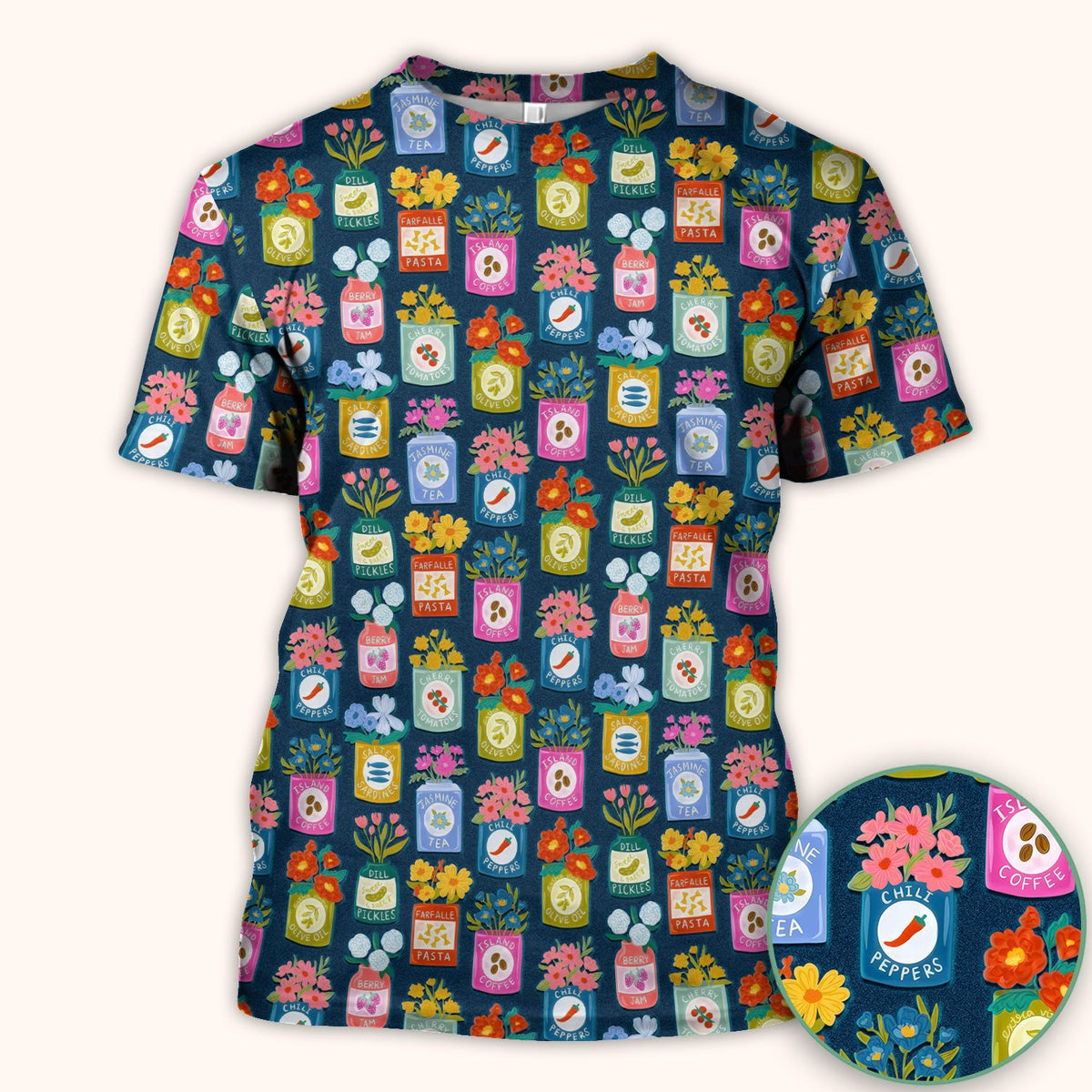 Colorful Pantry Jars Flowers Nurse Scrub Top
