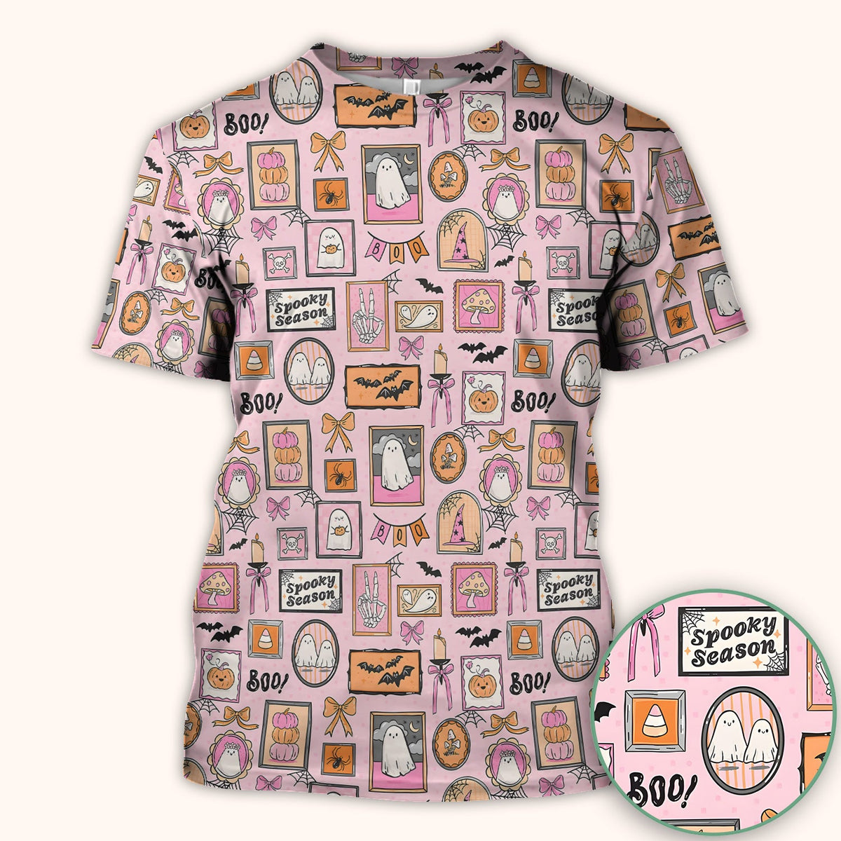 Pink Halloween Ghost Gallery Nurse Scrub Top