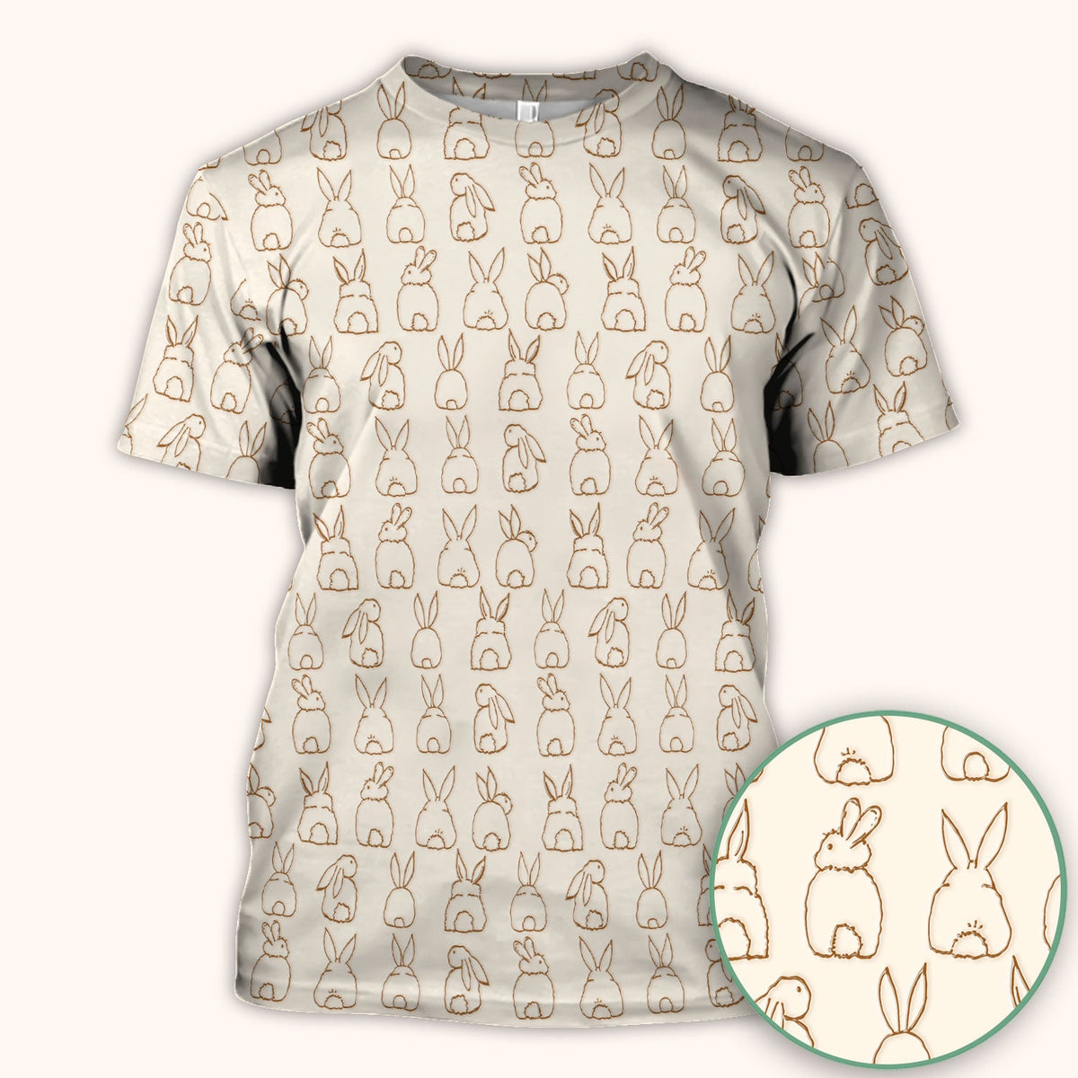 Cartoon Bunny Line Art Nurse Scrub Top - Easter Gift