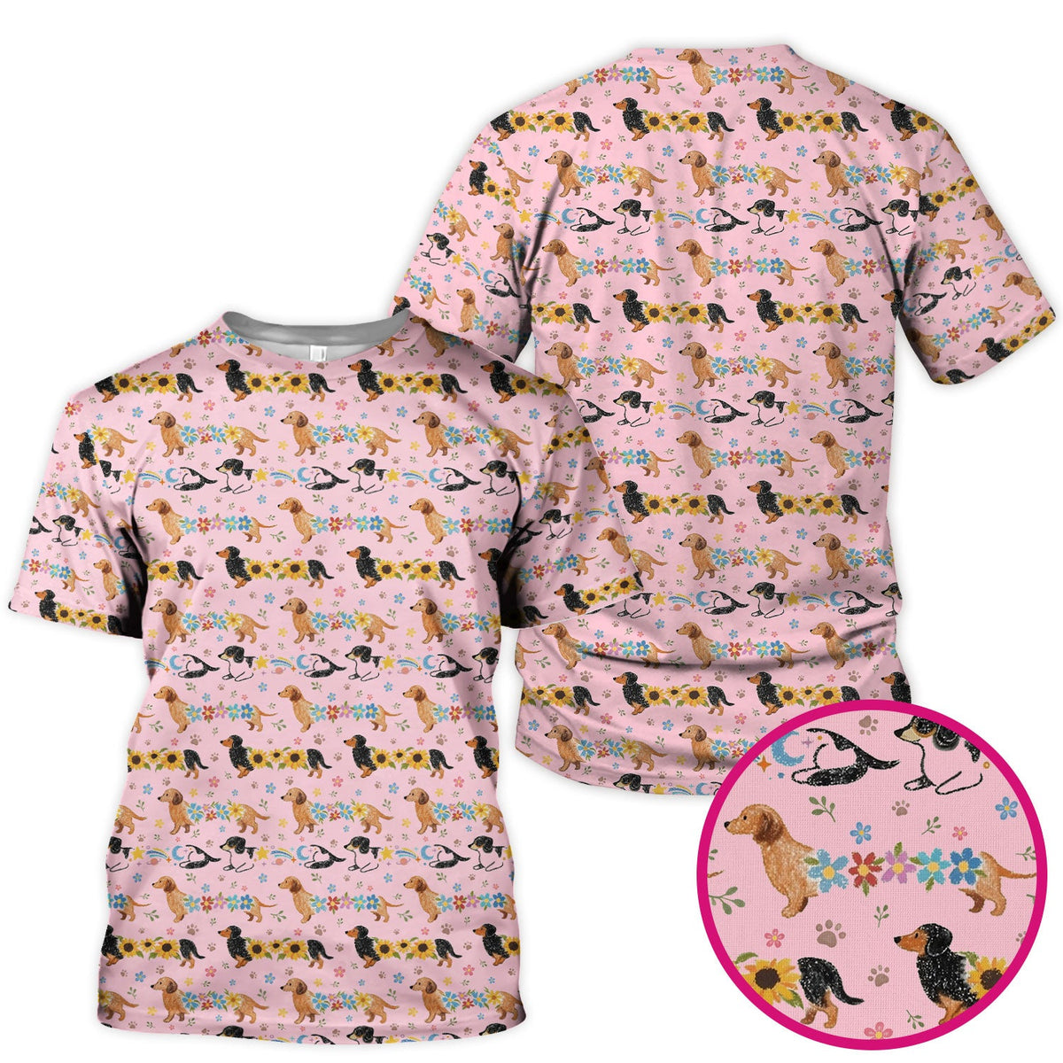 Floral Wiener Dog Nurse Scrub Top