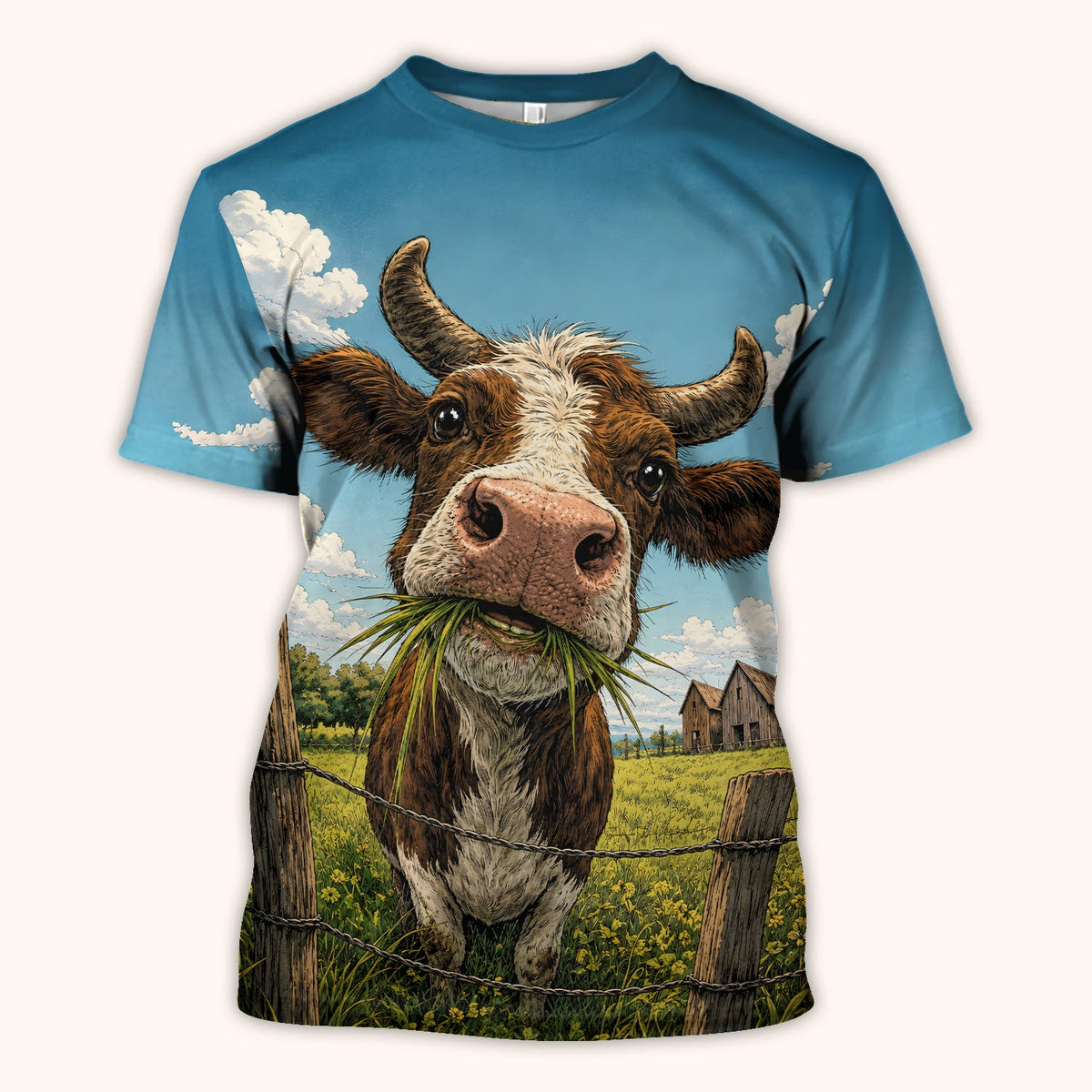 Curious Highland Cow Farm Scene Nurse Scrub Top