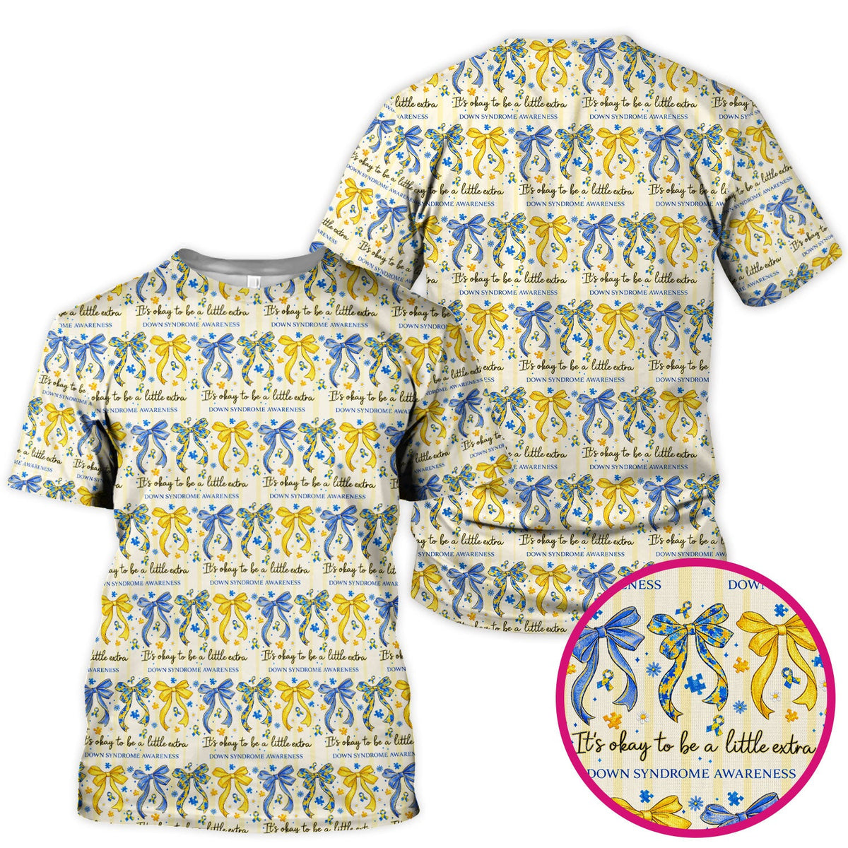 Down Syndrome Awareness Ribbon Pattern Scrub Top Comfortable Nurse Workwear Top