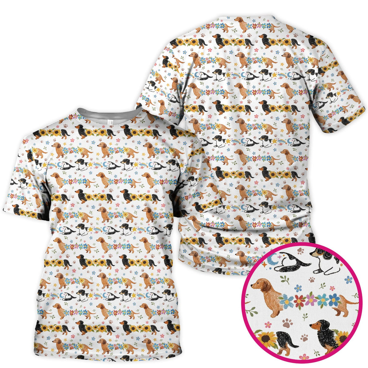 Floral Wiener Dog Nurse Scrub Top