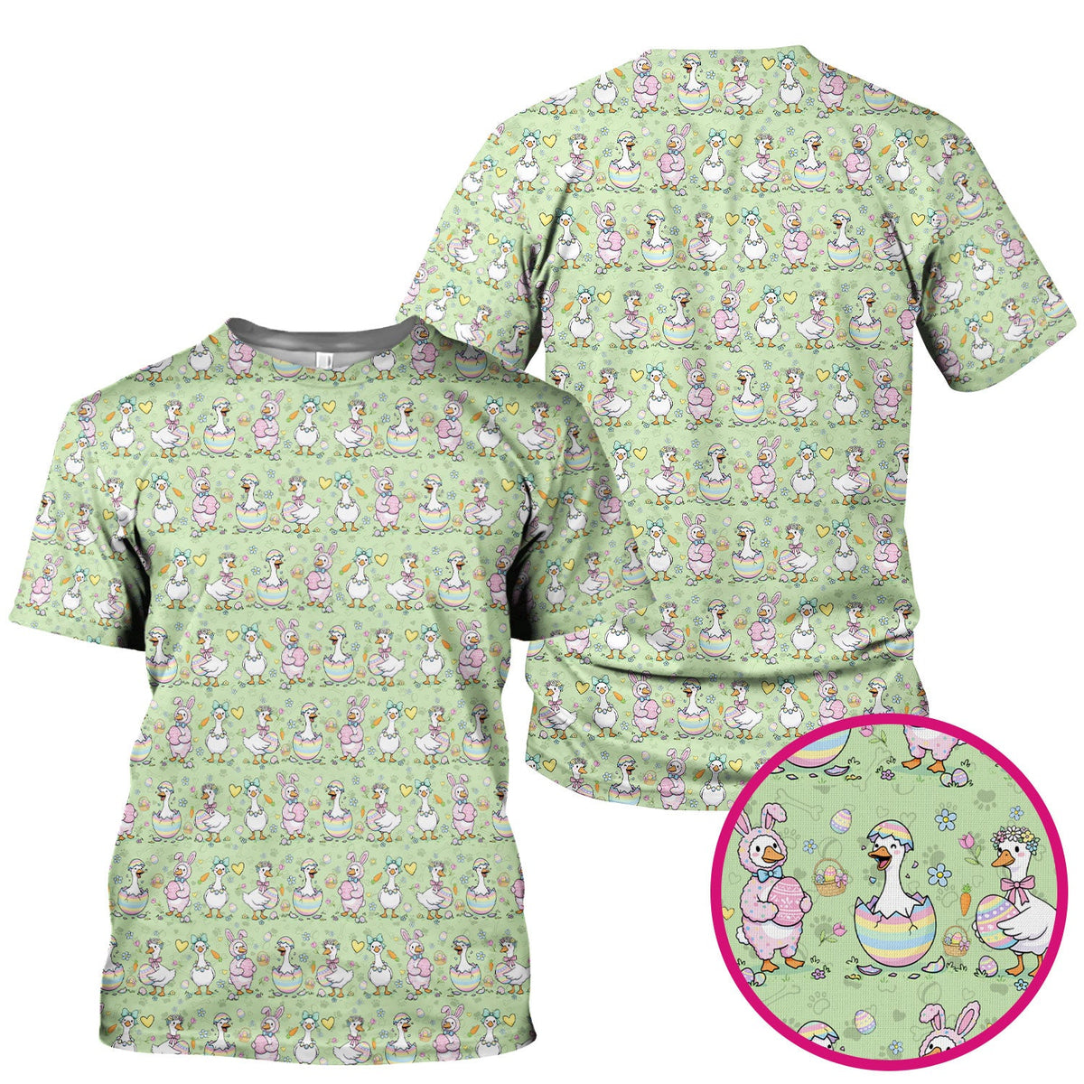Pastel Easter Goose Bunny Egg Pattern Scrub Top, Comfortable Scrubs for Nurses