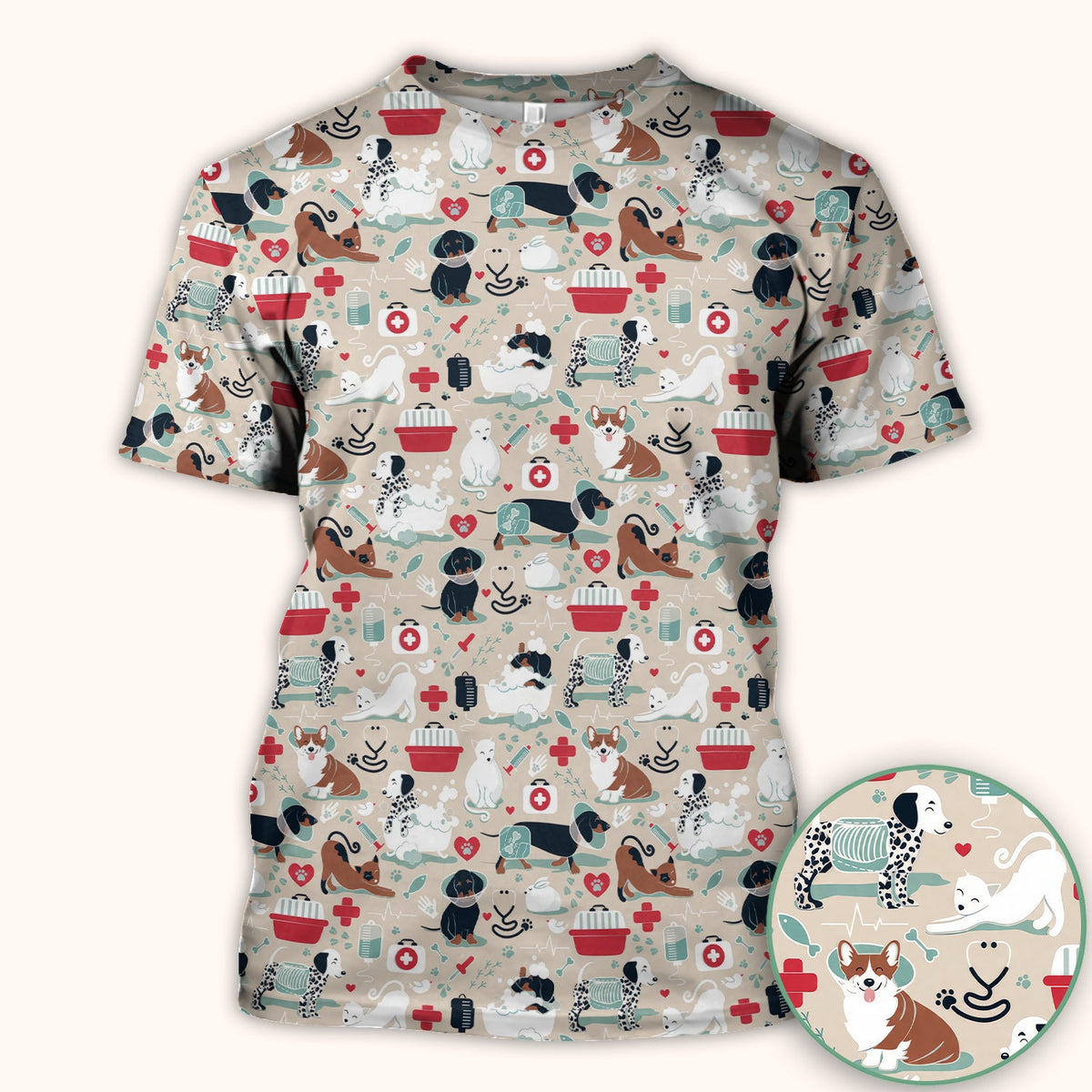 Dogs Veterinary Tools Nurse Scrub Top