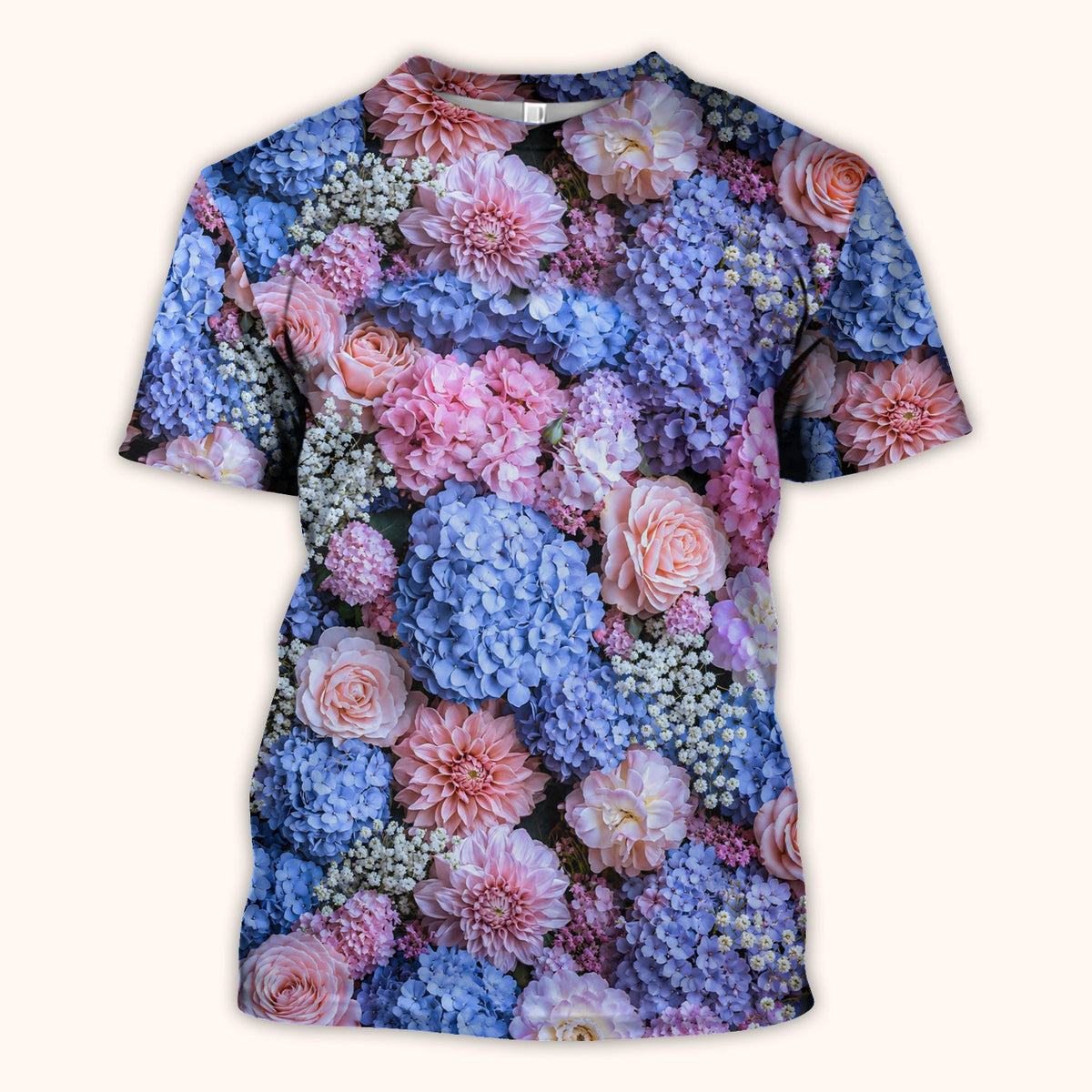 Cute Pastel Hydrangea Rose Blossom Pattern Scrub Top, Comfortable Scrubs for Nurses