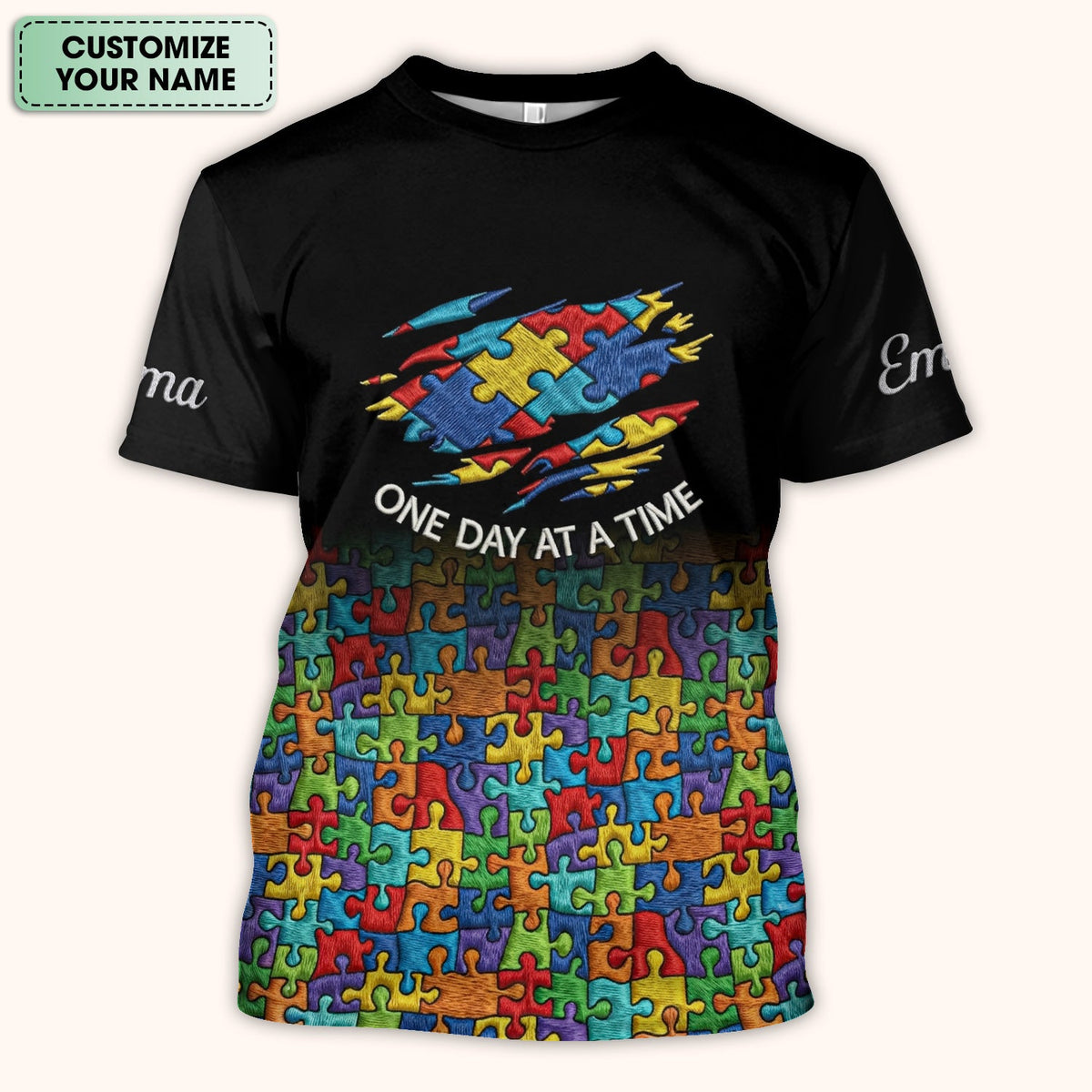 Personalized Autism Puzzle One Day At A Time Nurse Scrub Top