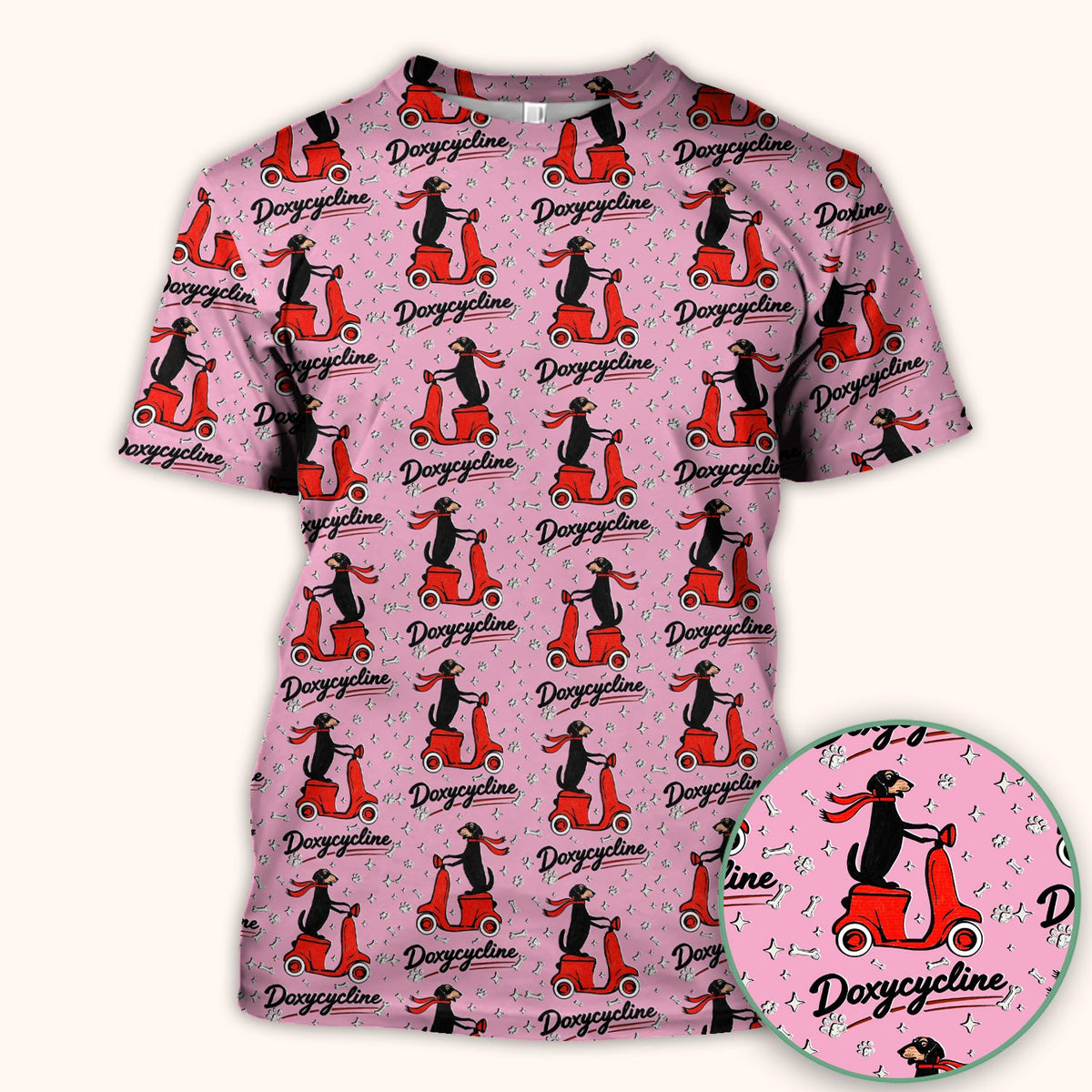 Funny Dachshund Riding Scooter Doxycycline Print Scrub Top ,Comfortable Scrubs for Nurses