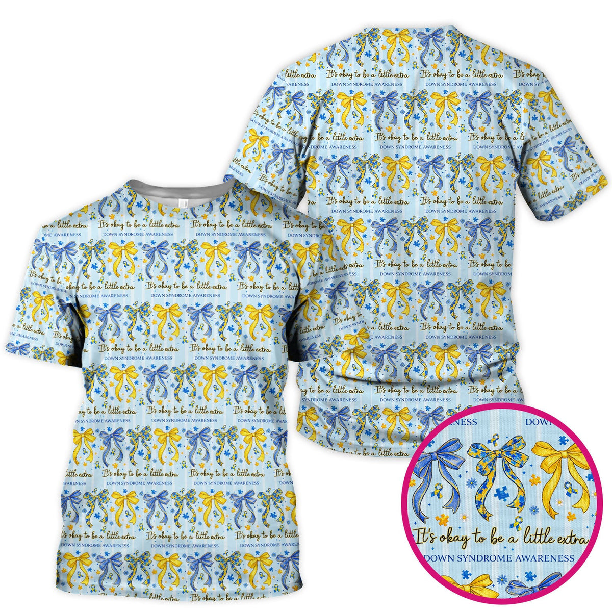 Down Syndrome Awareness Ribbon Pattern Scrub Top Comfortable Nurse Workwear Top