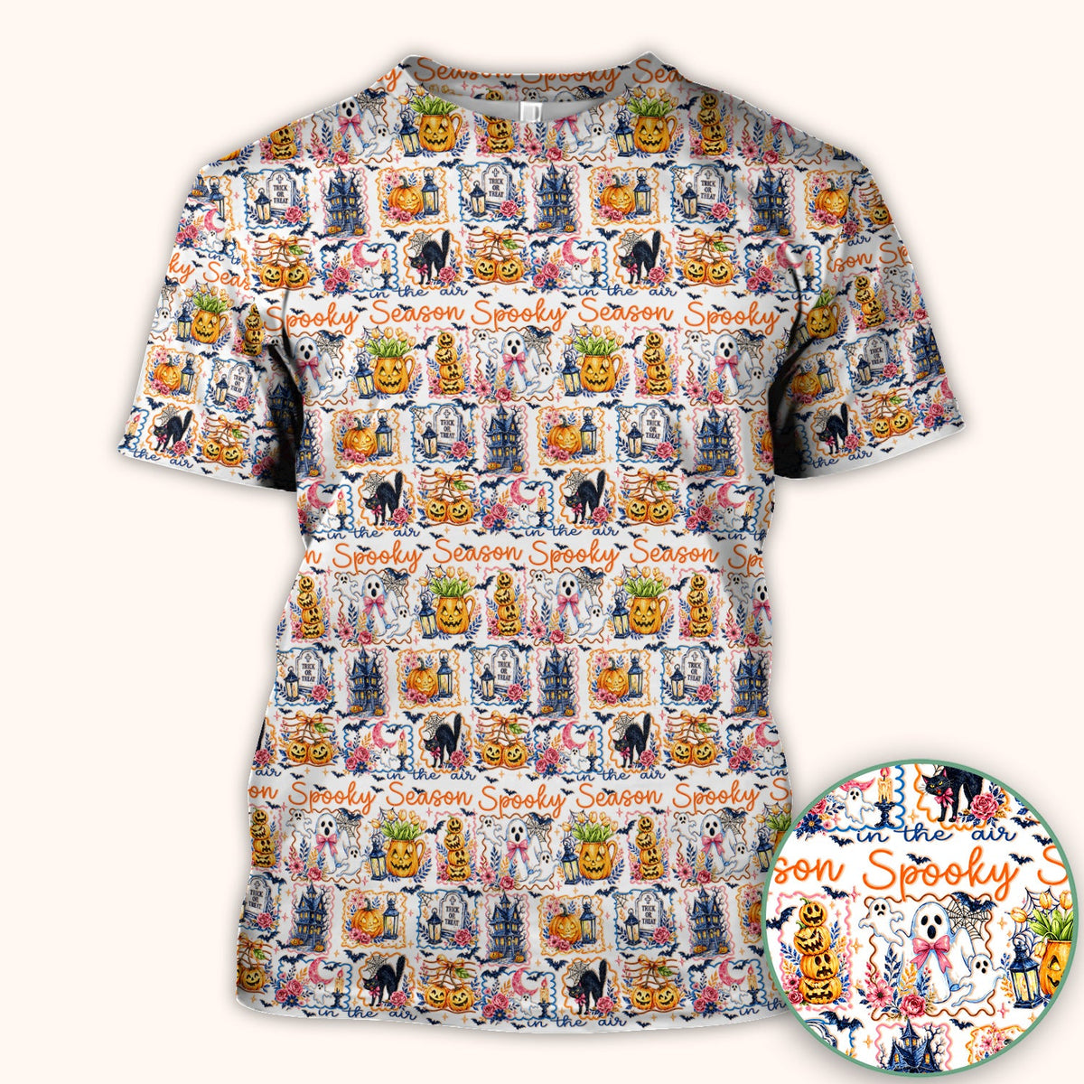 Spooky Pumpkin Ghost Pattern Nurse Scrub Top