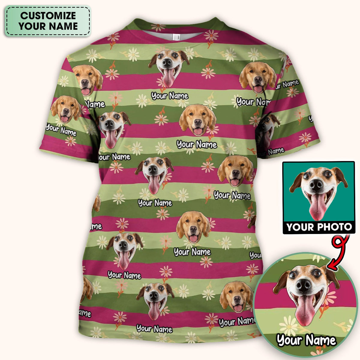 Personalized Dog Photo Spring Stripes Nurse Scrub Top