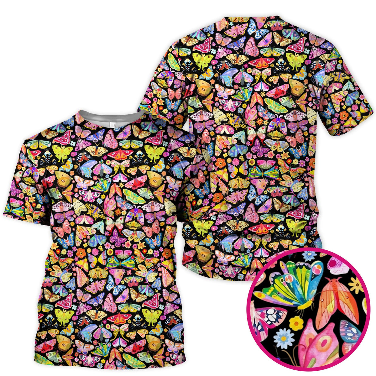 Cute Bright Butterfly Moth Floral Nurse Scrub Top