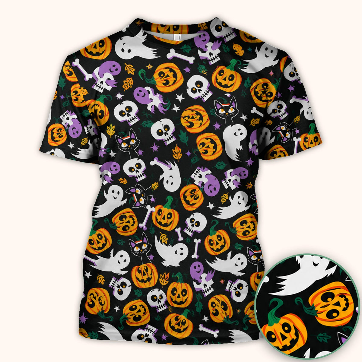 Spooky Pumpkin Ghost Print Nurse Scrub Top