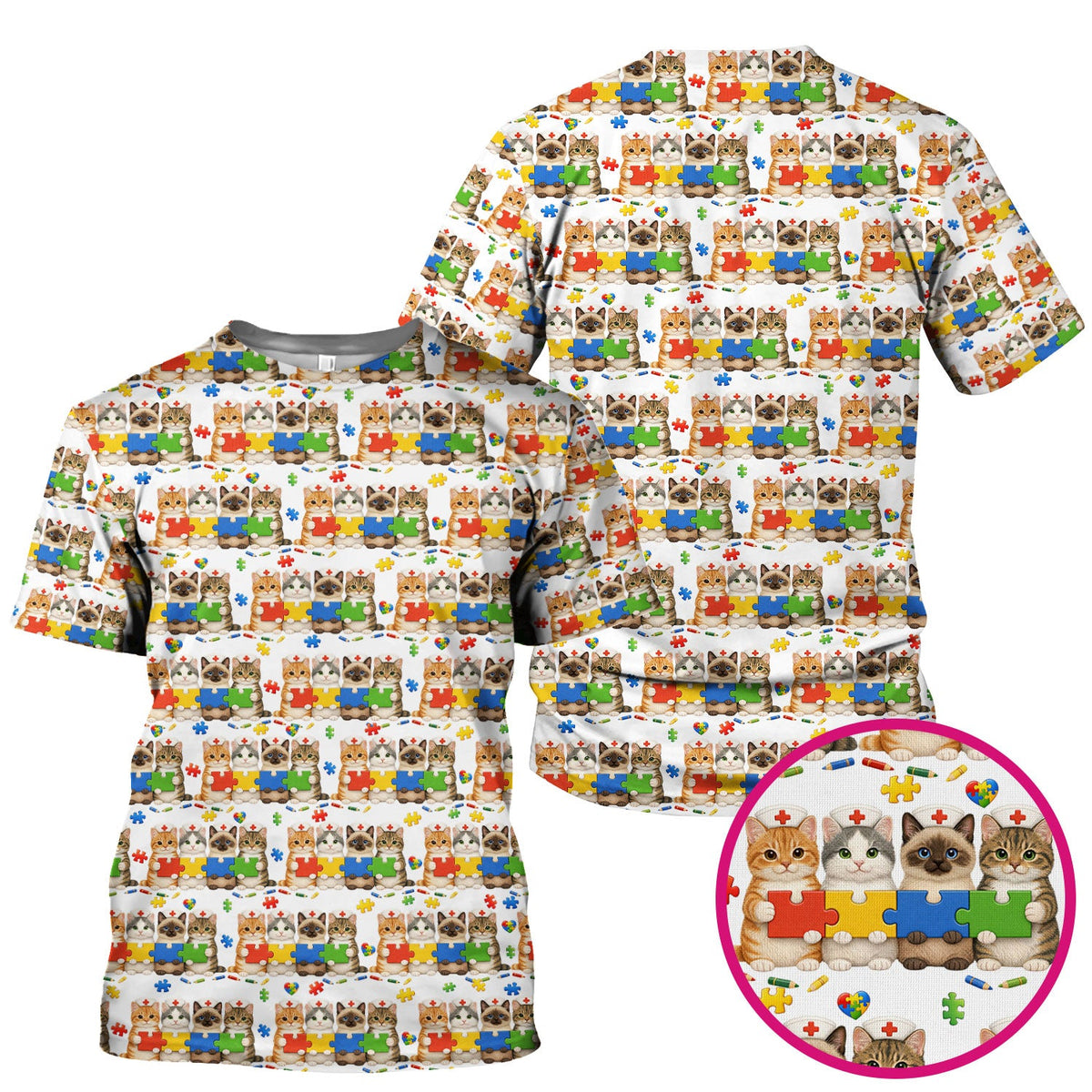 Autism Awareness Cat Nurse Scrub Top