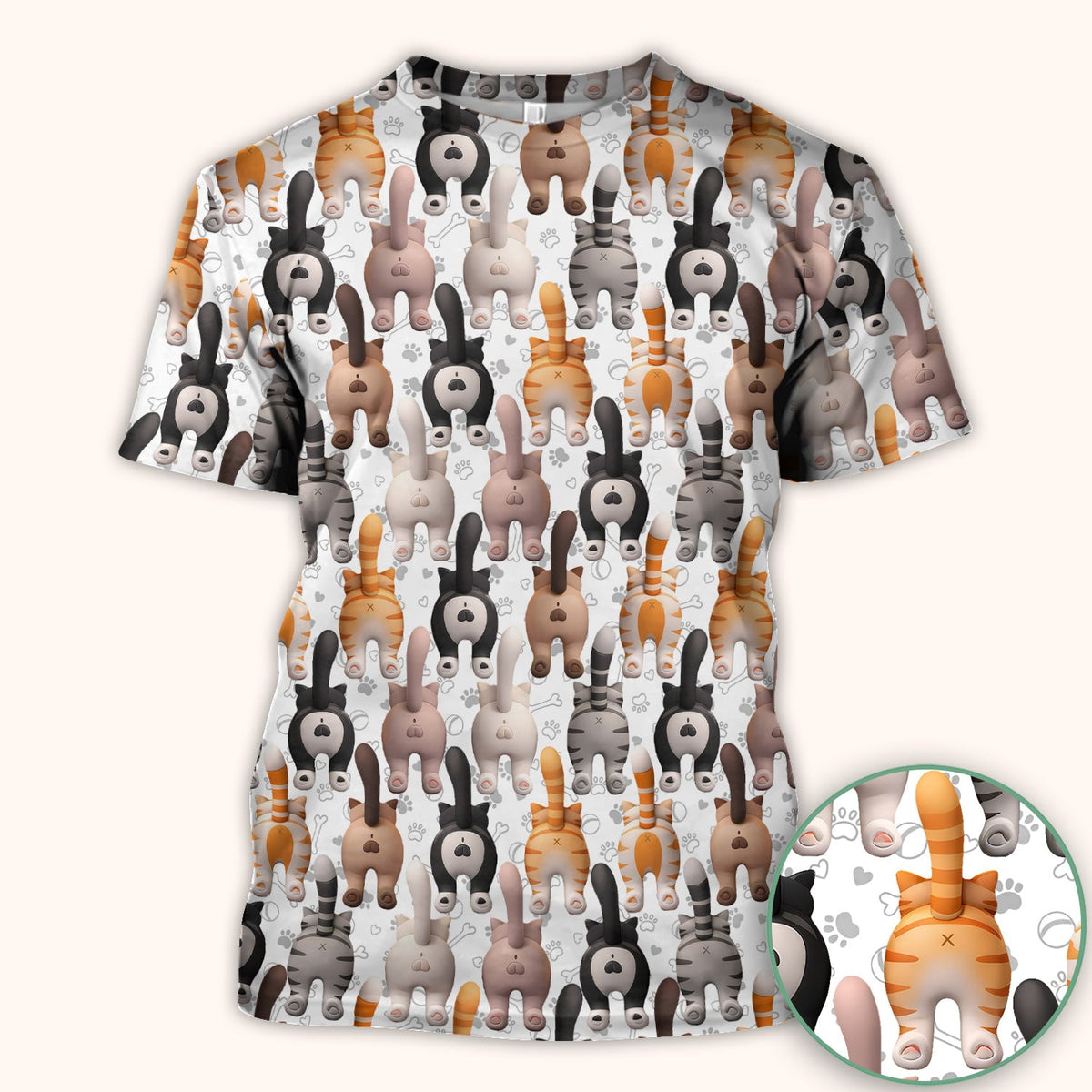 Cat Butt Paw Print Nurse Scrub Top