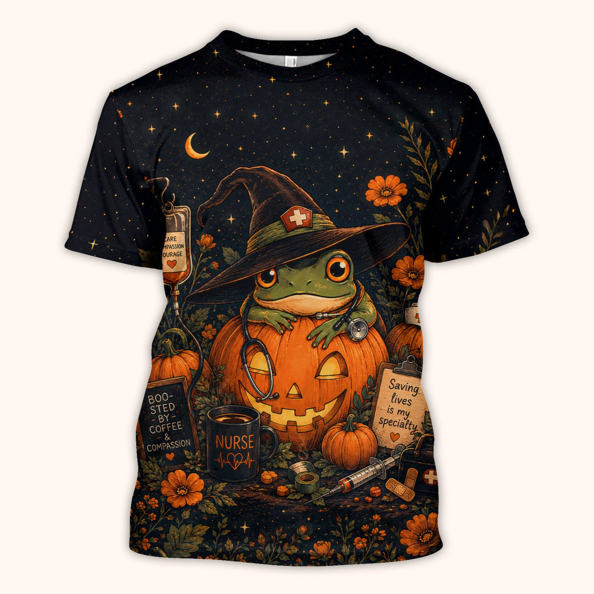 Witch Frog Pumpkin Nurse Scrub Top - Halloween Gift