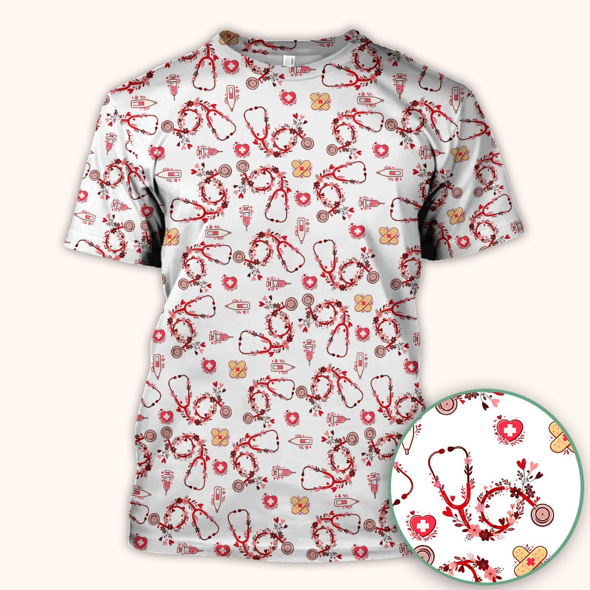 Heart Stethoscope Nurse Scrub Top