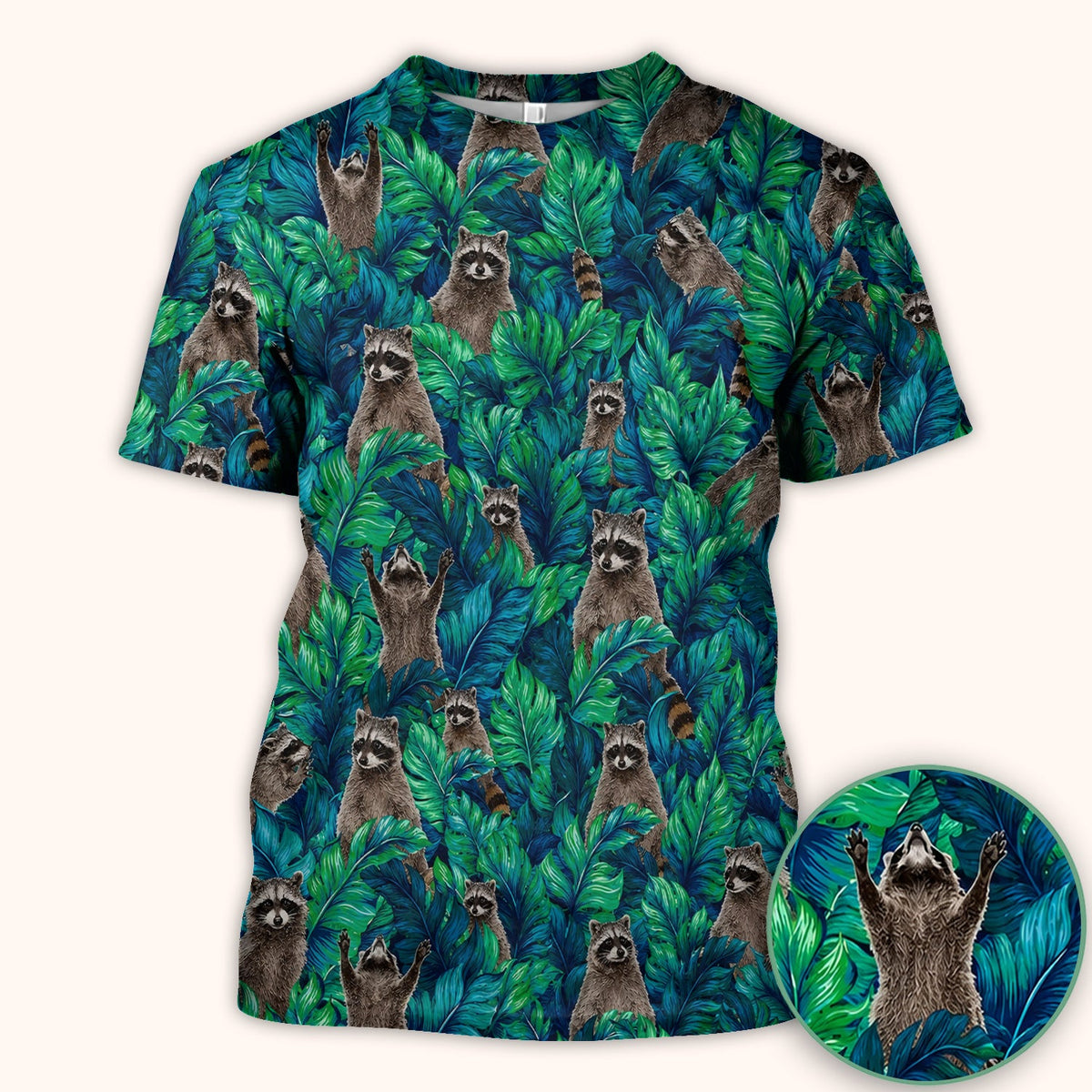 Tropical Raccoon Jungle Leaves Nurse Scrub Top