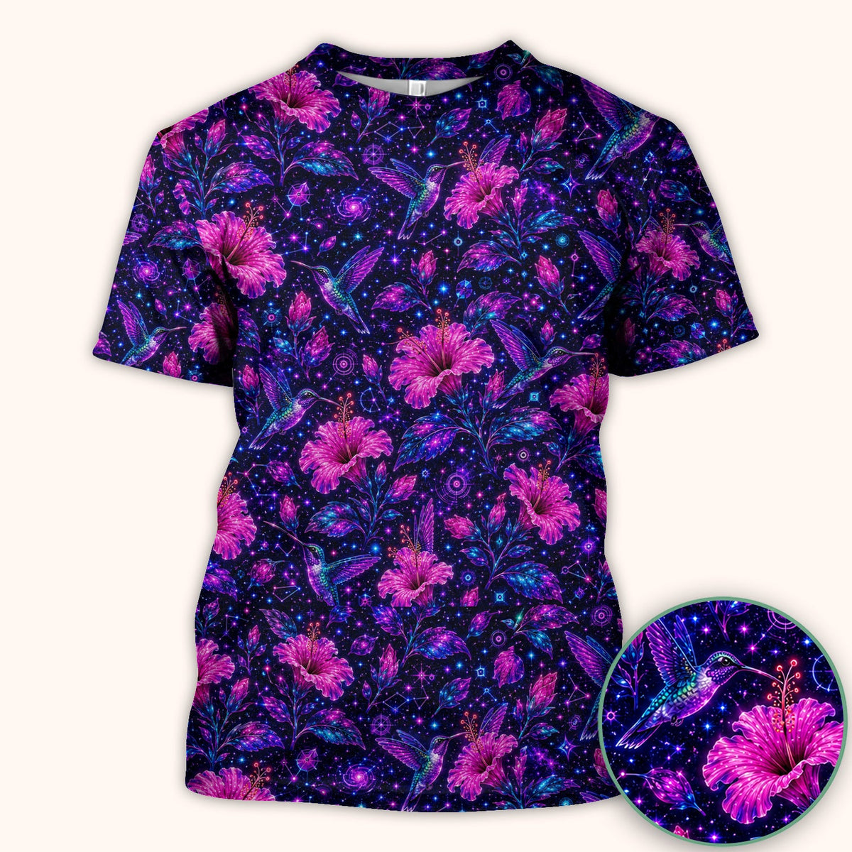 Galaxy Floral Hummingbird Nurse Scrub Top