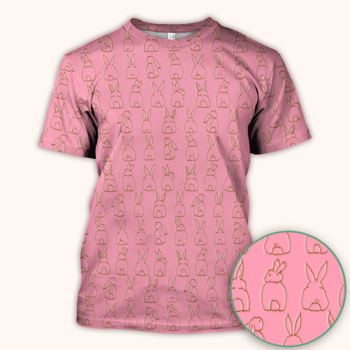 Cartoon Bunny Line Art Nurse Scrub Top - Easter Gift