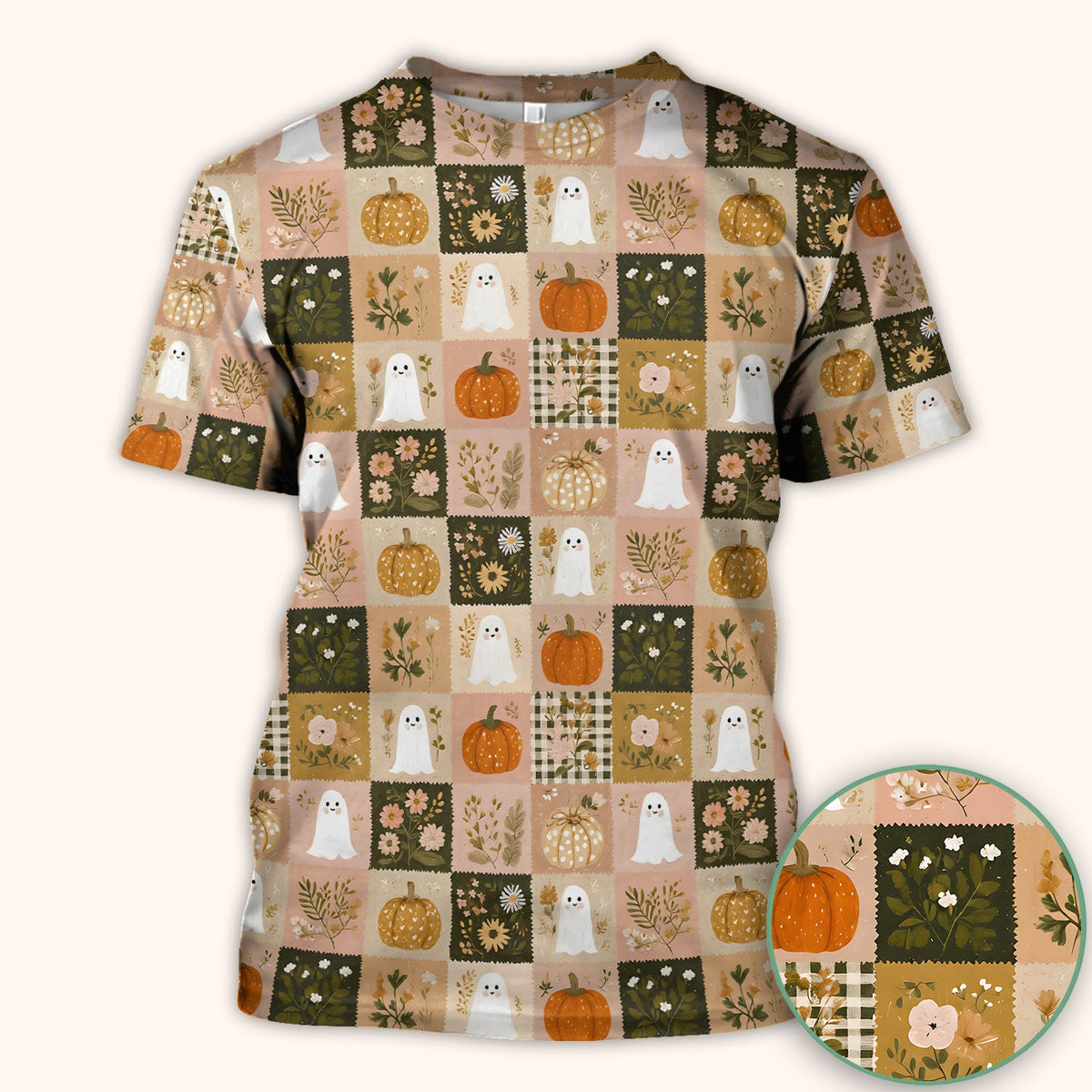 Halloween Ghost Pumpkin Patchwork Nurse Scrub Top