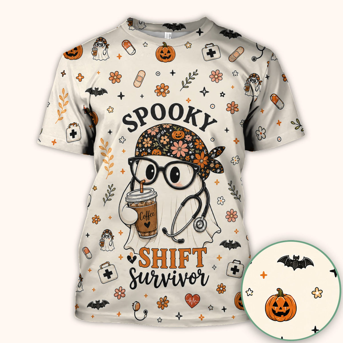 Shift Survivor Ghost Nurse Scrub Top - Halloween Gift