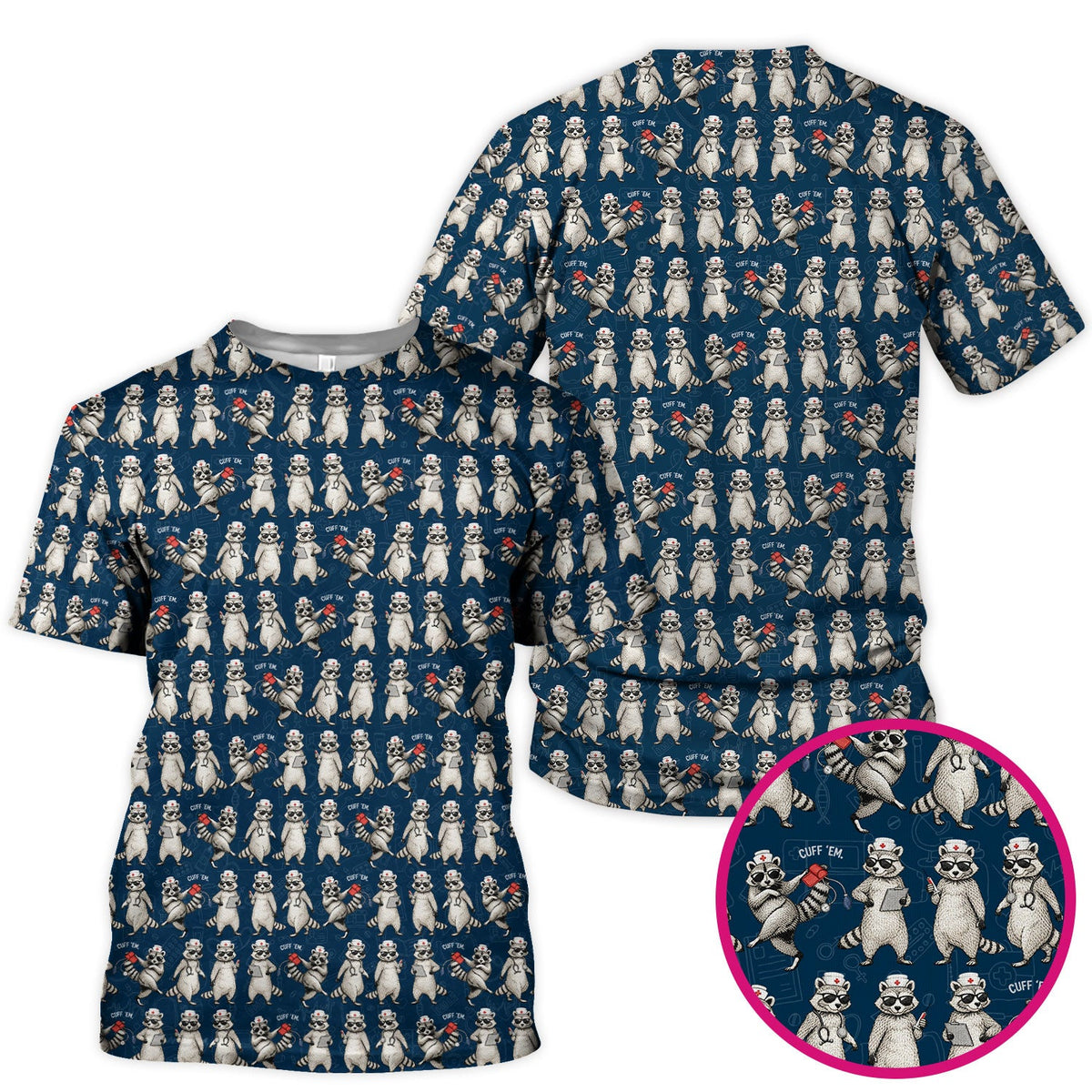 Raccoon Pattern Nurse Scrub Top