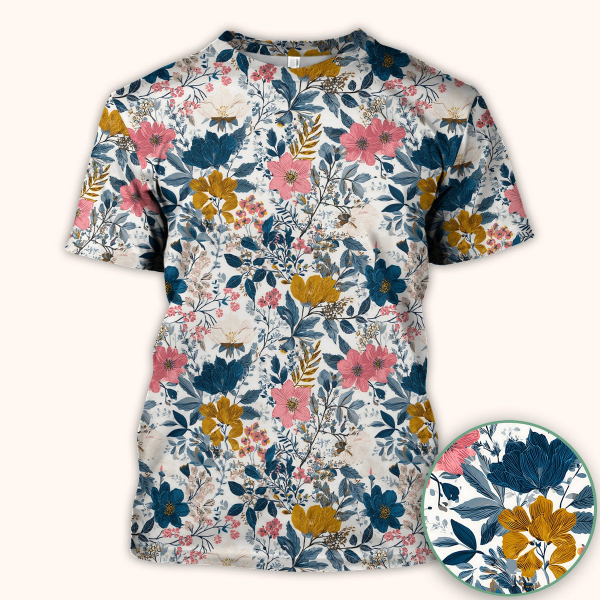Elegant Floral Garden Bloom Nurse Scrub Top