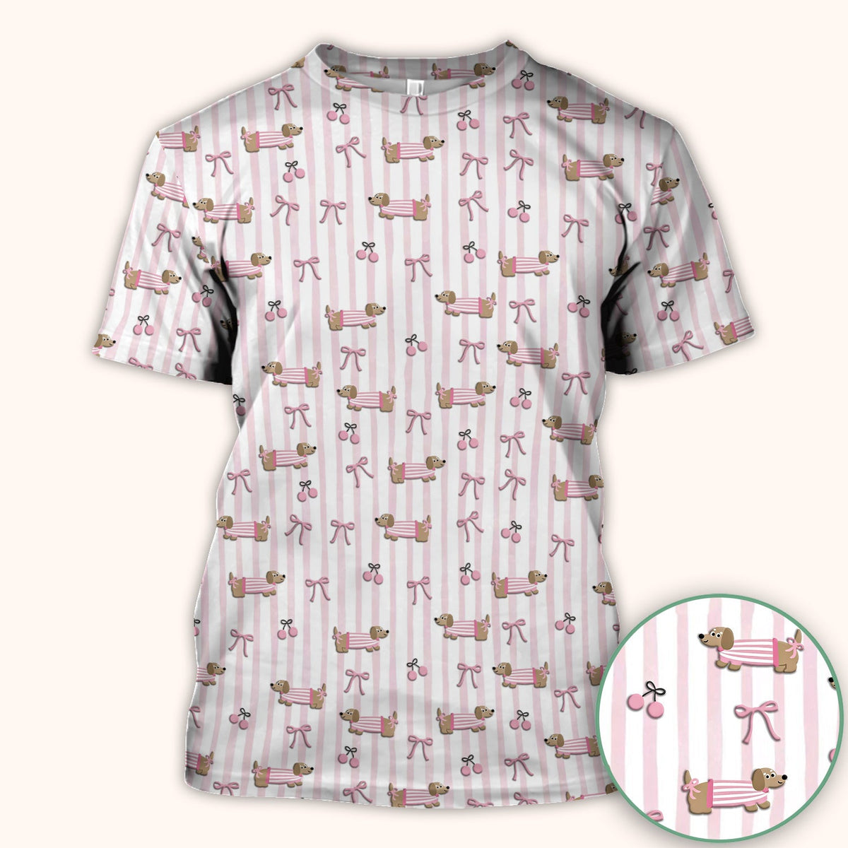 Dachshund Pink Stripe Nurse Scrub Top