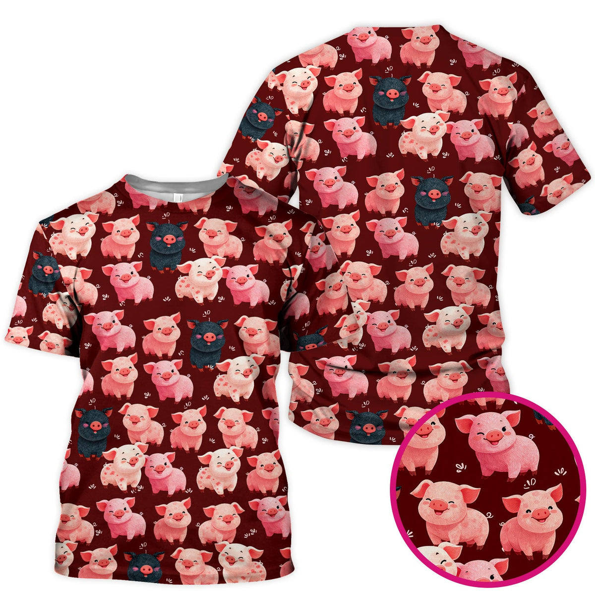 Funny Farm Pig Cartoon Pattern Scrub Top, Comfortable Scrubs for Nurses